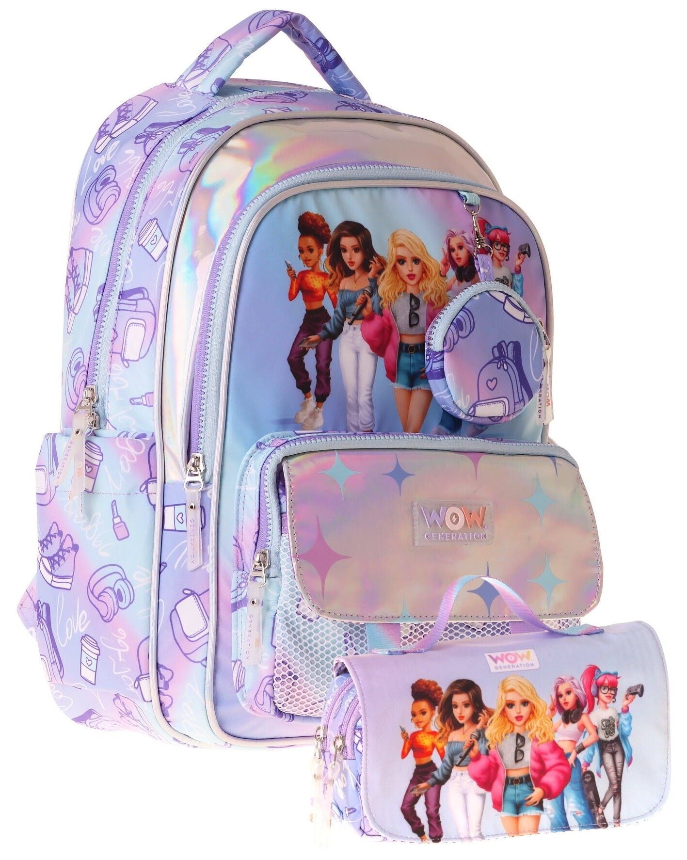 Wow Generation Very Nice Kız Çocuk (Lila) İlkokul Okul Çantası ve Kalemlik Seti - SETWG-W6080C