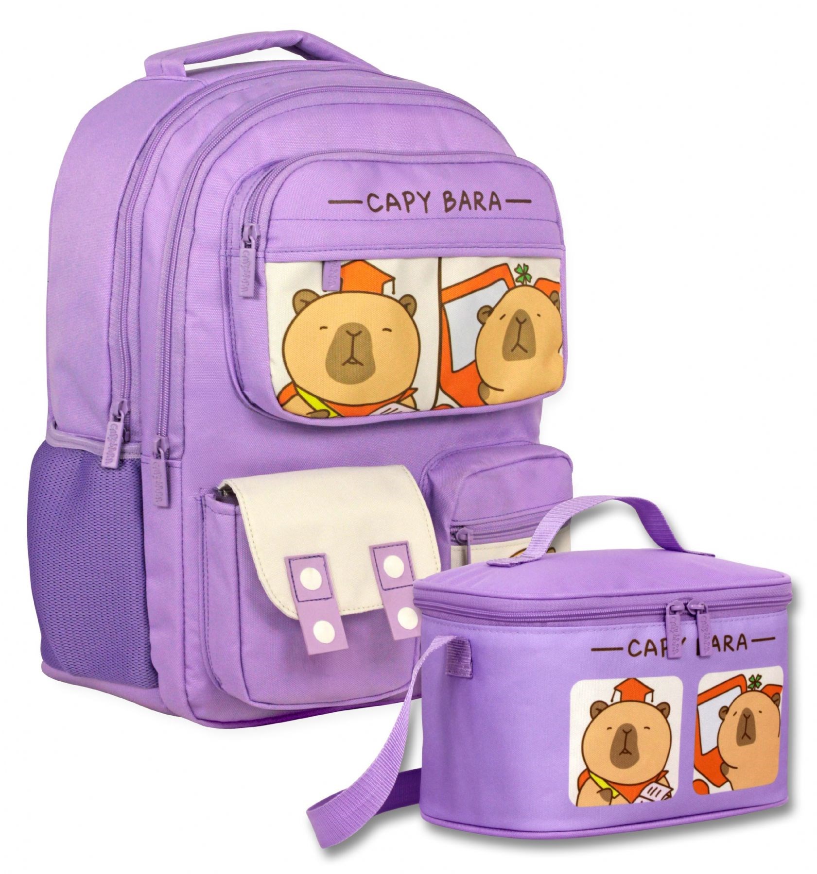 Capybara Kız Çocuk Çok Cepli Okul Çantası+Beslenme Çantası Seti - SETCPB6215B