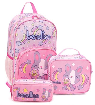 Benetton Kız Çocuk Açık Pembe Üçlü İlkokul Çanta Seti 21032
