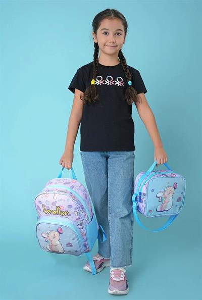 Benetton Turkuaz Mor Tavşan Baskılı Kız Çocuk Okul Çanta Seti 21033