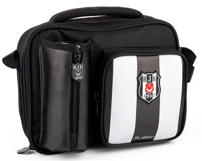 Beşiktaş Çubuk Desenli Siyah Beyaz Okul Beslenme Çantası - Suni Deri Ön Yüz - 25358