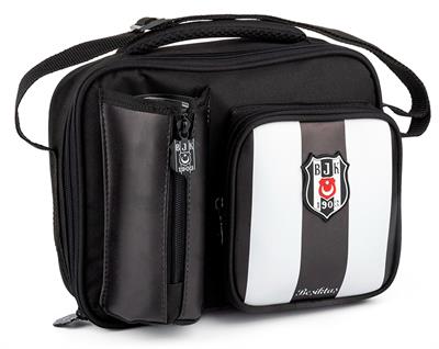 Beşiktaş Çubuk Desenli Siyah Beyaz Okul Beslenme Çantası - Suni Deri Ön Yüz - 25358