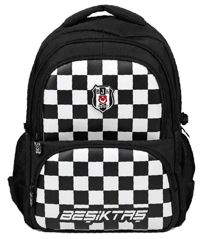 Beşiktaş Dört Bölmeli Erkek Çocuk Dama Baskılı Siyah - Beyaz Okul Sırt Çantası - 26349