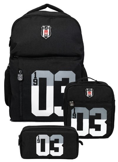 Beşiktaş Erkek Çocuk Üçlü İlkokul Okul Çanta Seti - 1903 Baskılı (Gri - Siyah) - SETBJK26304A