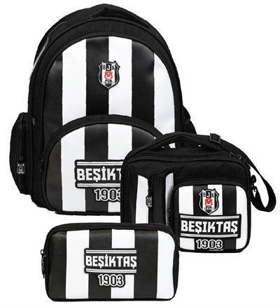 Beşiktaş Erkek Çocuk Üçlü İlkokul Okul Çanta Seti - Beşiktaş 1903 Baskılı (Siyah - Beyaz) - SETBJK26357A