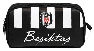 Beşiktaş İki Gözlü Erkek Çocuk BJK Baskılı Siyah ve Beyaz Okul Kalem Çantası/Kalemlik - 26374