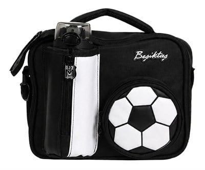 Beşiktaş Matara Cepli Erkek Çocuk Futbol Topu Şekilli (Siyah) Okul Beslenme Çantası - 26385
