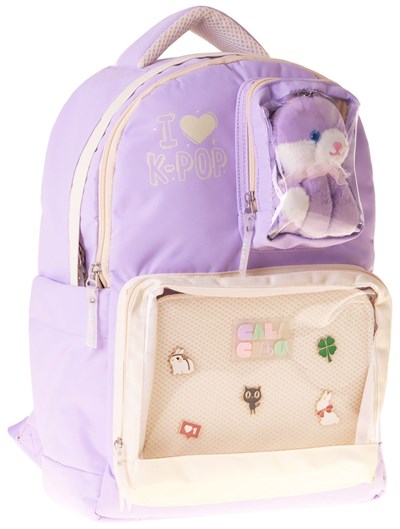 CalaCilo Dört Bölmeli Peluşlu K-Pop Lilac Peluş Ayı Aksesuarlı Lila Kız Çocuk İlkokul Sırt Çantası - C4104
