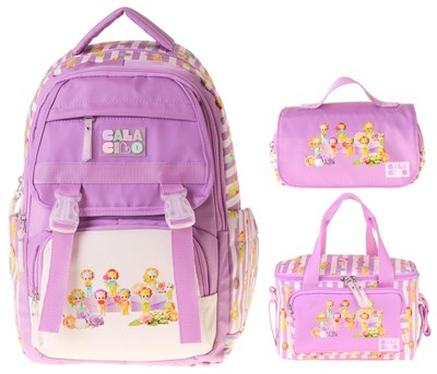 CalaCilo Flowers Baskılı Lila Kız Çocuk Üçlü İlkokul Okul Çantası Seti - SETCC-C4071A