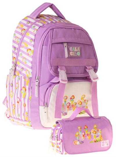 CalaCilo Flowers Kız Çocuk Flowers Baskılı Okul Sırt Çantası ve Kalemlik Seti - SETCC-C4071C
