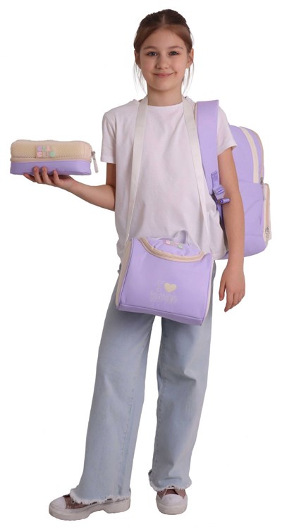 CalaCilo K-Pop Lilac Peluş Ayı Aksesuarlı Lila Kız Çocuk Üçlü İlkokul Okul Çantası Seti - SETCC-C4104A