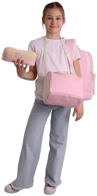 CalaCilo K-Pop Pink Pembe Peluş Aksesuarlı Pembe Kız Çocuk Üçlü İlkokul Okul Çantası Seti - SETCC-C4107A