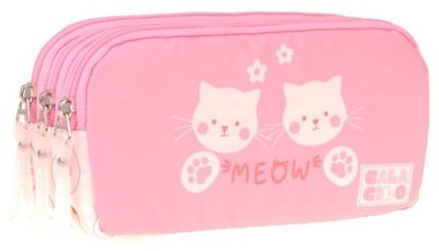 CalaCilo Kız Çocuk İlkokul Kalem Çantası - Kedi Baskılı Pembe Renk (Cat) - C4040