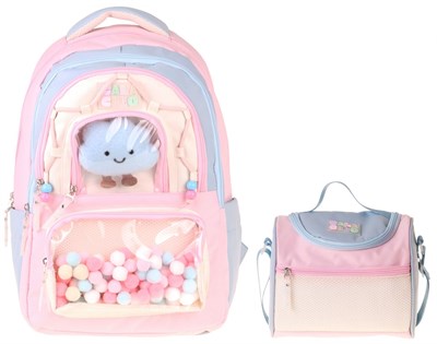 CalaCilo Kız Çocuk İlkokul Sırt Çantası ve Beslenme Seti - Cloudy Pembe Mavi Renkli Pembe - Mavi SETCC-C4086B