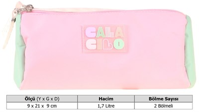CalaCilo Kız Çocuk Scales Pembe Yeşil Renkli İki Bölmeli Kalem Çantası Okul Kalemliği - C4097