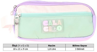 CalaCilo Rainbow Lila Yeşil Renkli Kız Çocuk Üç Gözlü Kalem Çantası - Lila - Yeşil - C4091