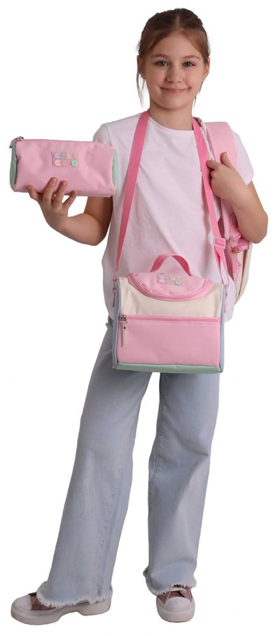 CalaCilo Scales Pompon Aksesuarlı Pembe - Yeşil Kız Çocuk Üçlü İlkokul Okul Çantası Seti - SETCC-C4095A