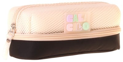CalaCilo Siyah Krem Paten Kız Çocuk Siyah - Bej Renkli İki Gözlü İlkokul Kalem Çantası (Kalemlik) - C4115