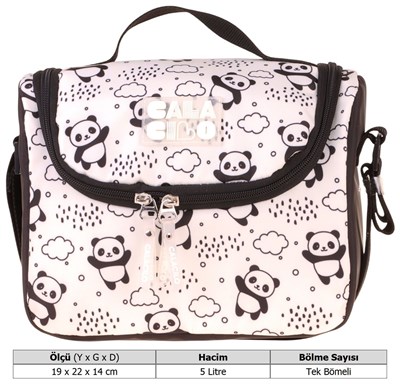 CalaCilo Sweet Kız Çocuk Panda Baskılı Siyah Isı Yalıtımlı Okul Beslenme Çantası - C4060