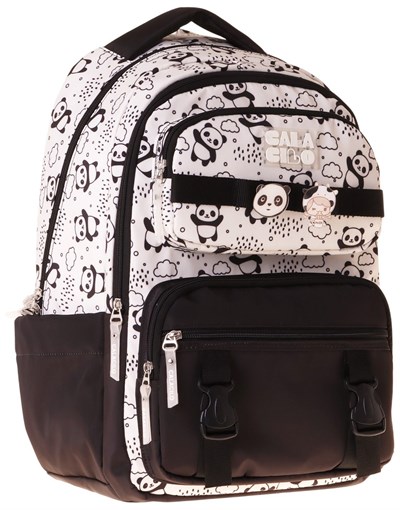Calacilo Sweet Kız Çocuk Panda Baskılı Siyah İlkokul Okul Sırt Çantası - Beş Bölmeli - C4059