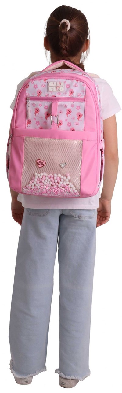 Calacilo Tiny Ayıcık Baskılı Pembe Kız Çocuk İlkokul Okul Sırt Çantası - Dört Bölmeli - C4062