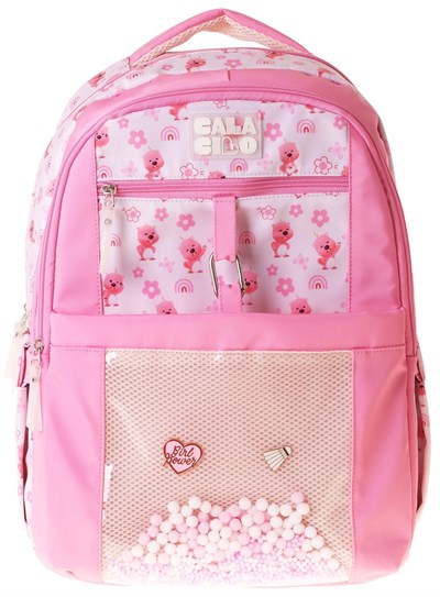 Calacilo Tiny Ayıcık Baskılı Pembe Kız Çocuk İlkokul Okul Sırt Çantası - Dört Bölmeli - C4062
