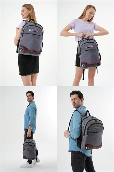 Cambridge Polo Club Gri Dört Bölmeli Erkek/Erkek Çocuk Okul, Günlük ve Seyahat Sırt Çantası - PLCAN2154-003