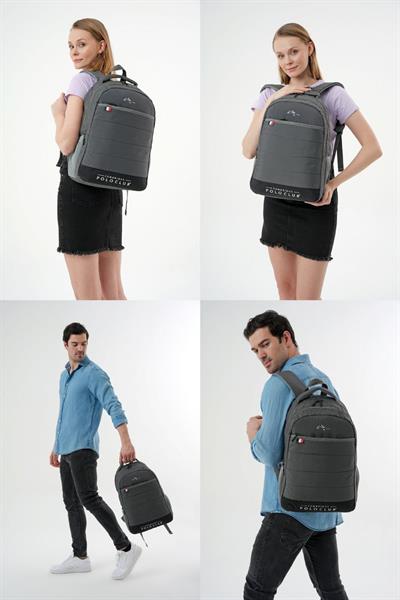 Cambridge Polo Club Minimalist Tasarım Gri Unisex Okul Günlük Seyahat Sırt Çantası - PLCAN2166-003