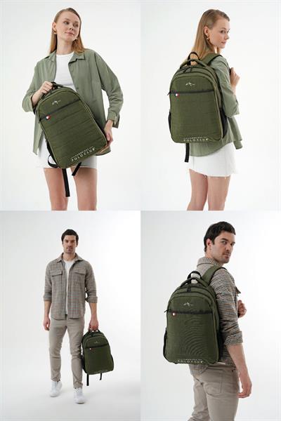 Cambridge Polo Club Minimalist Tasarım Haki Unisex Okul Günlük Seyahat Sırt Çantası - PLCAN2166-016