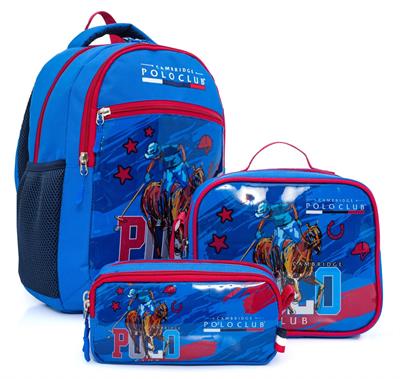 Cambridge Polo Club Riders Temalı 3lü Erkek İlkokul Çanta Seti - Mavi - PLCAN2118