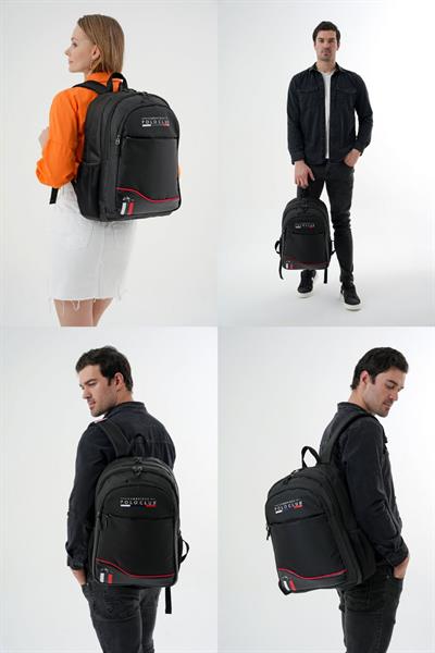 Cambridge Polo Club Siyah Dört Bölmeli Erkek/Erkek Çocuk Okul, Günlük ve Seyahat Sırt Çantası - PLCAN2154-001