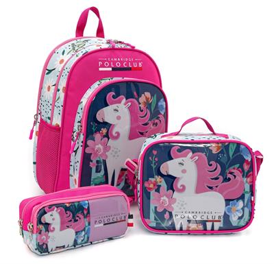 Cambridge Polo Club Unicor Desenli 3lü Kız Çocuk İlkokul Çanta Seti - Açık Pembe - PLCAN2132