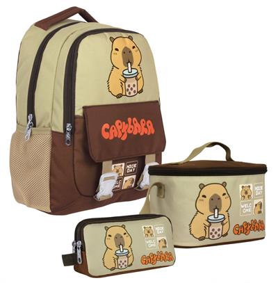 Capybara (Erkek Çocuk - Kahverengi - Bej) İlkokul Üçlü Çanta Seti - SETCPB5200A