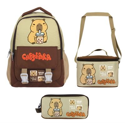 Capybara (Erkek Çocuk - Kahverengi - Bej) İlkokul Üçlü Çanta Seti - SETCPB5200A