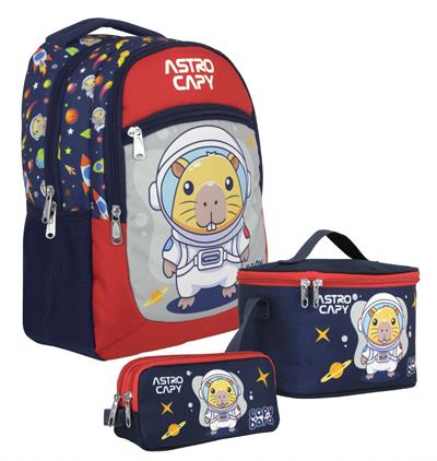 Capybara (Erkek Çocuk - Lacivert - Kırmızı) İlkokul Üçlü Çanta Seti - SETCPB5227A