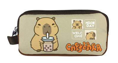 Capybara Erkek Çocuk İki Bölmeli Kalem Çantası - Kahverengi - Bej - 5202