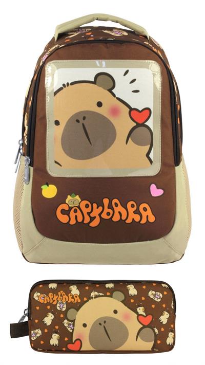Capybara Erkek Çocuk İlkokul Sırt Çantası ve İki Gözlü Kalemlik Seti - Kahverengi - SETCPB5209C