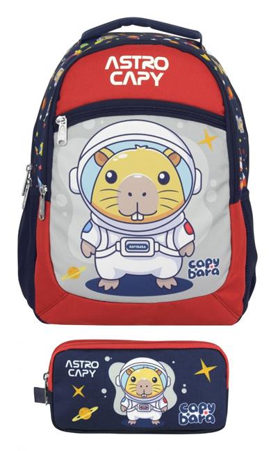 Capybara Erkek Çocuk İlkokul Sırt Çantası ve İki Gözlü Kalemlik Seti - Lacivert/Kırmızı SETCPB5227C