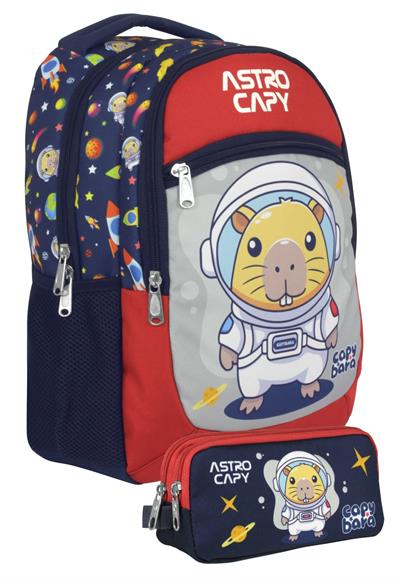 Capybara Erkek Çocuk İlkokul Sırt Çantası ve İki Gözlü Kalemlik Seti - Lacivert/Kırmızı SETCPB5227C