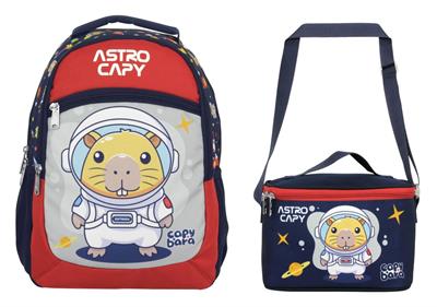 Capybara Erkek Çocuk Okul Sırt Çantası ve Beslenme Çantası Seti - Lacivert - Kırmızı - SETCPB5227B