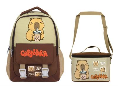 Capybara Erkek Çocuk Okul Sırt Çantası ve Beslenme Çantası Seti - Kahverengi - Bej - SETCPB5200B