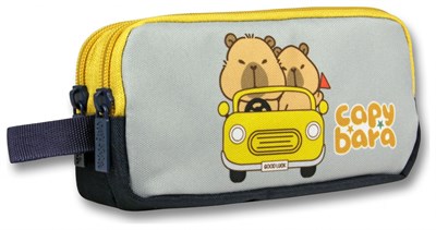 Capybara İki Bölmeli Capybara Seyahatte Sarı - Siyah Unisex Kalem Çantası - 6220