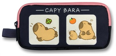 Capybara İki Bölmeli Capybara baskılı Lacivert - Pembe Kız Çocuk Kalem Çantası - 6214