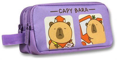 Capybara İki Bölmeli Capybara baskılı Lila Kız Çocuk Kalem Çantası - 6217