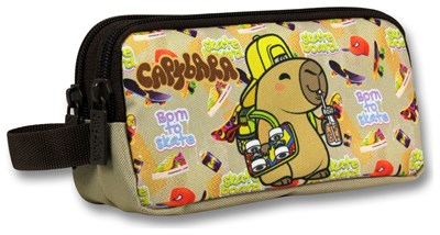 Capybara İki Bölmeli Kaykay Baskılı Kahverengi - Bej Erkek Çocuk Kalem Çantası - 6202