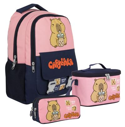 Capybara (Kız Çocuk - Lacivert - Pembe) İlkokul Üçlü Çanta Seti - SETCPB5203A