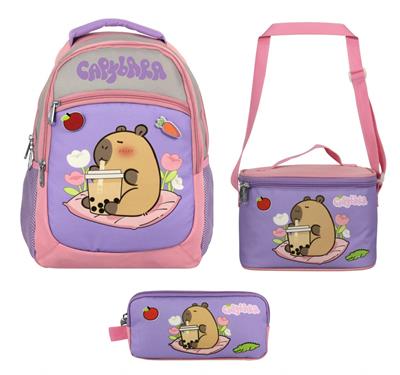 Capybara (Kız Çocuk - Mor - Pembe) İlkokul Üçlü Çanta Seti - SETCPB5233A