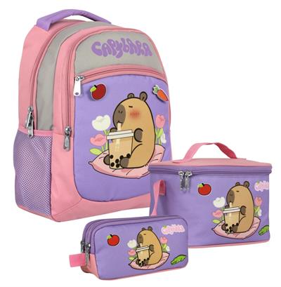 Capybara (Kız Çocuk - Mor - Pembe) İlkokul Üçlü Çanta Seti - SETCPB5233A