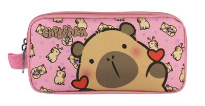 Capybara Kız Çocuk İki Bölmeli Kalem Çantası - Pembe - 5214