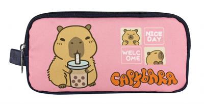 Capybara Kız Çocuk İki Bölmeli Kalem Çantası - Lacivert - Pembe - 5205